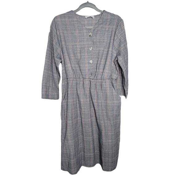 Ces Femme Plaid Long Sleeve Button Front Gray/Red Plaid Dress Women Sz Large - Picture 2 of 7